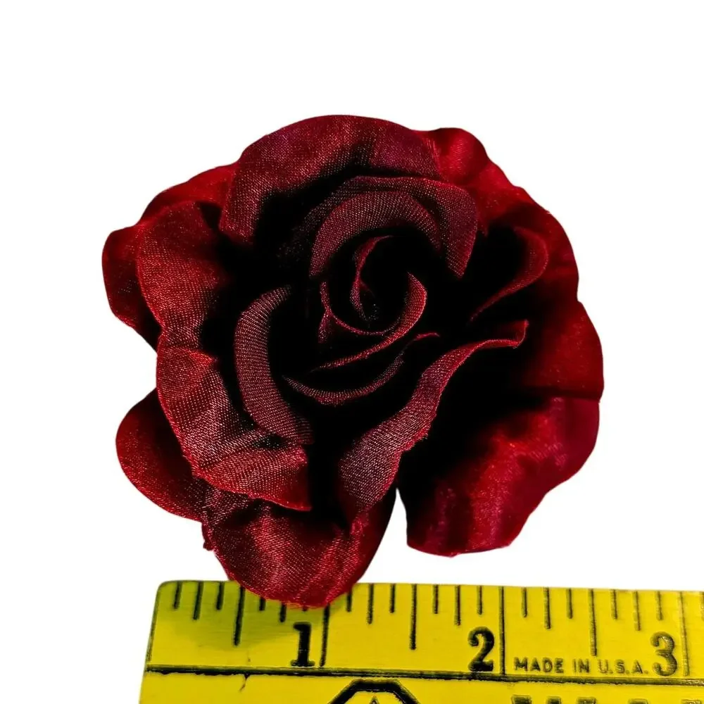 105 Burgundy Satin Rose Heads Lot Open Roses Buds Stemless Wedding Craft Decor